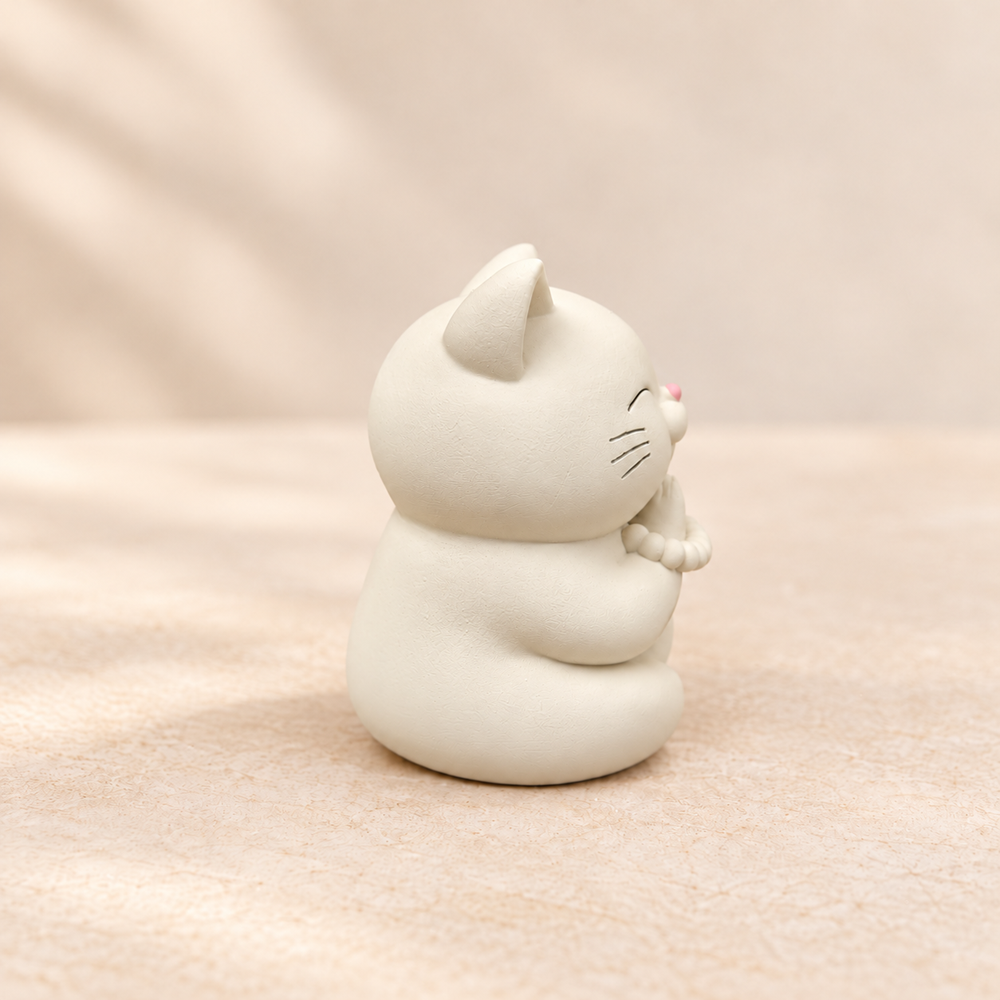 합장 고양이 3종 둥근 얼굴과 합장한 두 손이 보이는 아이보리 고양이의 옆모습 이미지
