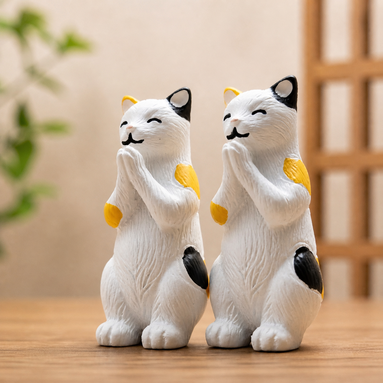 소원이나 다짐을 떠올리게 하는 작은 합장고양이 소품 이미지